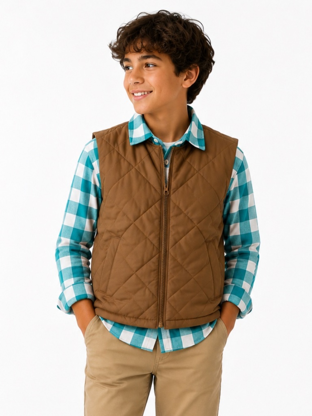 Cromoncent Kids Aqua White Buffalo Plaid Flannel Shirt Size 160